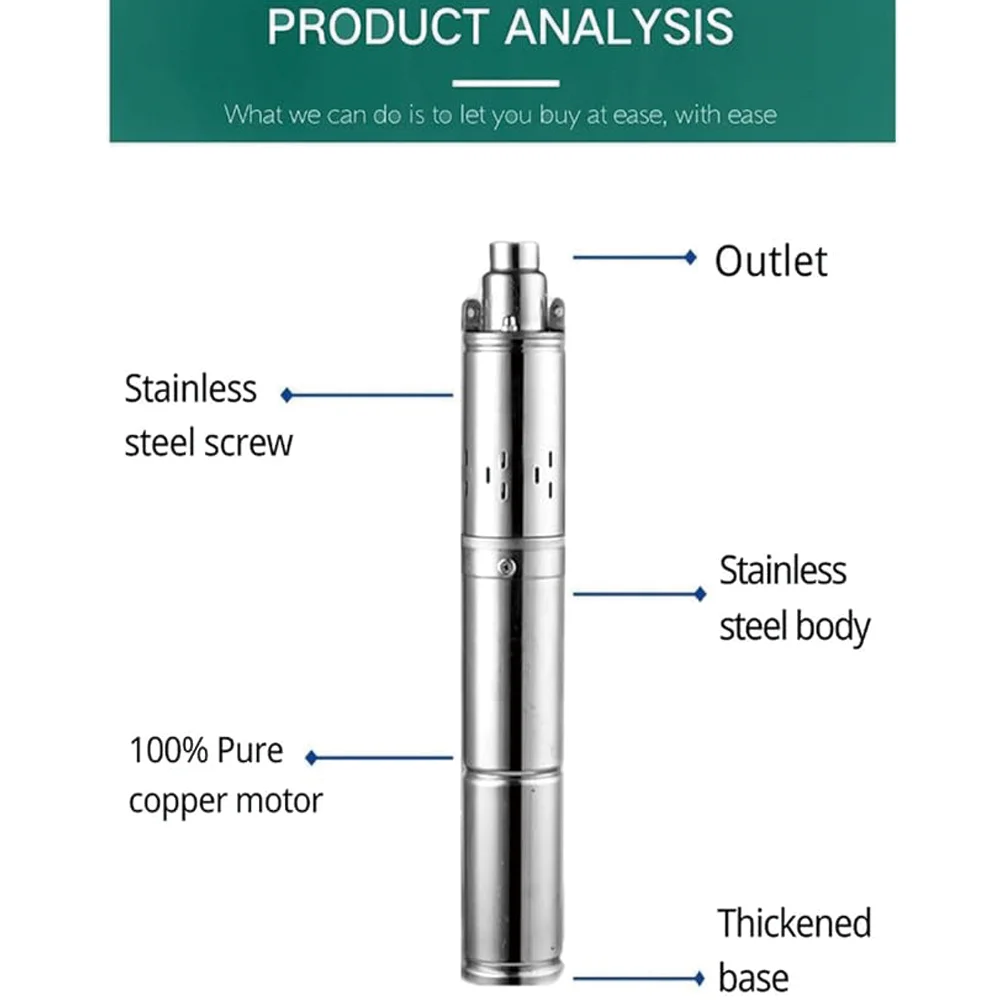 Solar photovoltaic submersible pump 750W 1HP with MPPT controller DC48V Head lift 140M solar deep well pump flow rate 2000L/Hour