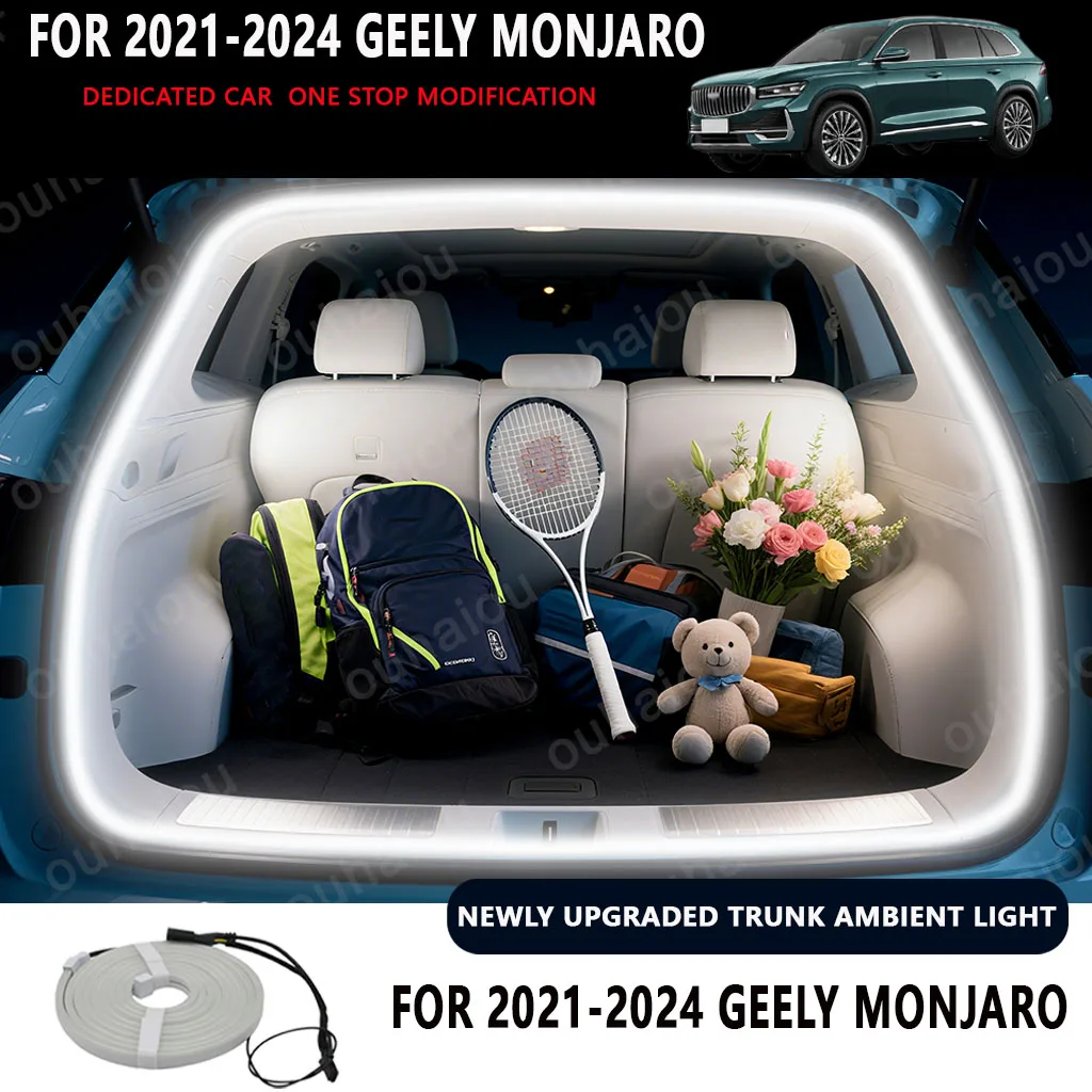 

FOR 2021-2024 GEELY MONJARO Rear Trunk LED Light Bar Strips Trunk Interior Decorative Lamp Strip Luggage Atmosphere Light