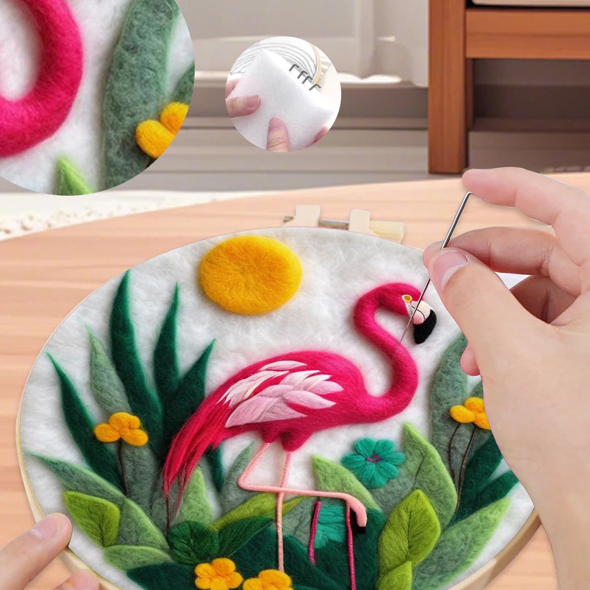 SDOYUNO-pintura de fieltro de lana, flamenco, pavo real, cisne blanco, suministros para manualidades, conjunto para manualidades, lana para tejer, arte de pared hecho a mano