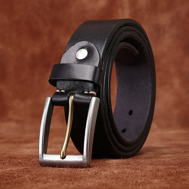 

3.8cm/1.5'' Retro Thickened Belt First Layer Cowhide Original Color Genuine Leather Stainless Steel Buckle Men's Casual Belts