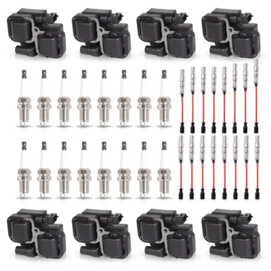 

Set of 8 Ignition Coil with 16 Iridium Spark Plug and Red Wire Set Compatible with Mercedes-Benz C43 CL500 CLK430 CLK500 E430 E
