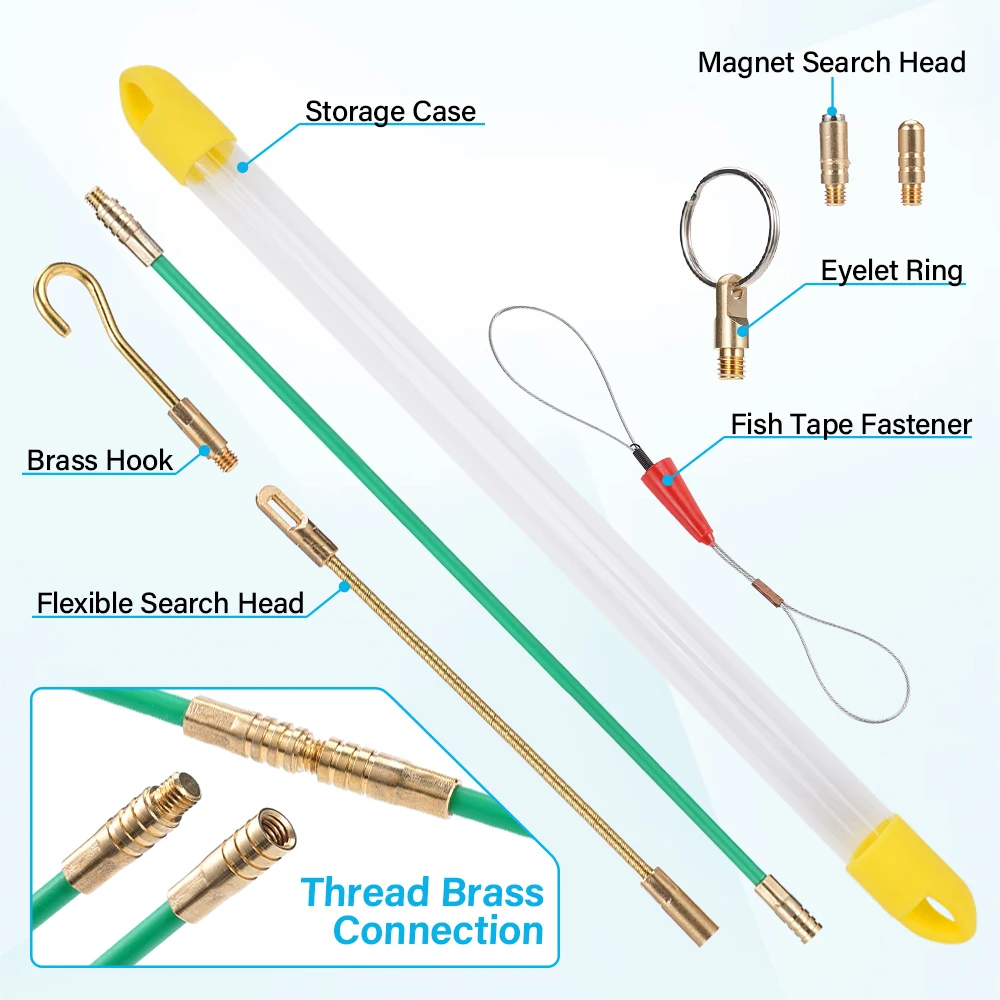 

Dia.4mm Fiberglass Wire Cable Push Puller Kit 45cm For 10Pcs Electrical Wall Running Rods Fish Pulling Tool With Brass Push Pull