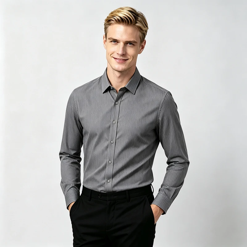 Men's New Fashion Modal Silk Shirt Long Sleeve Solid Color Business Casual Dress Shirt Soft Skin-Friendly Anti-Wrinkle Top Smart