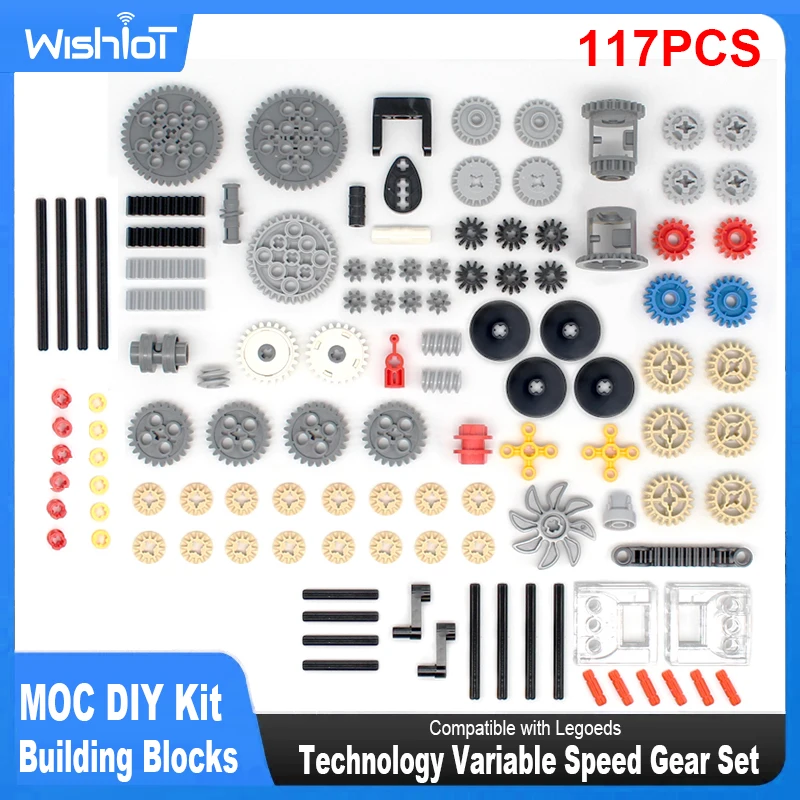 117PCS Technology Variable Speed Gear Set MOC Technical Gear Kit Puzzle Toys Compatible with Legoeds