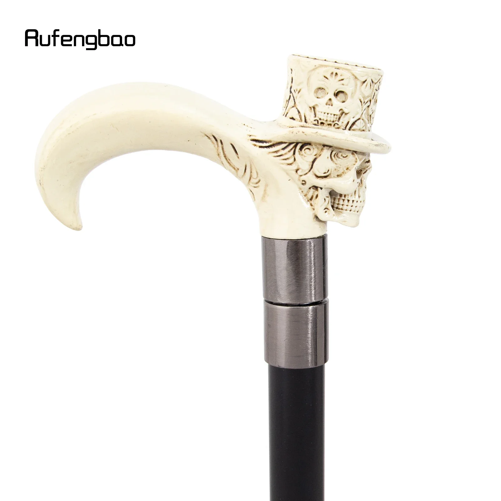 White Hat Skull Head Long Handle Walking Cane Fashion Cane Decorative Cane Halloween for Cosplay Parties Walking Stick 93cm view 4