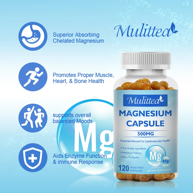 Mulittea 500mg Magnesium Capsules Helps Joint & Heart Health and High-quality Sleep Muscle Relaxation Relieve Anxiety