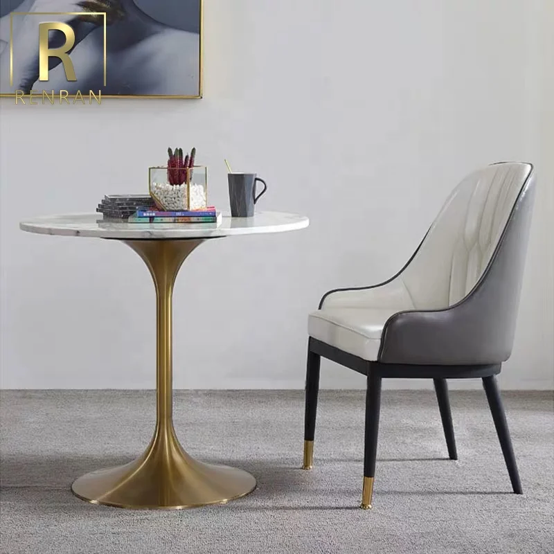 Moderno popular luxo redondo branco mármore superior base de ouro mesa jantar mesas do hotel redonda pedra superior mesas jantar café