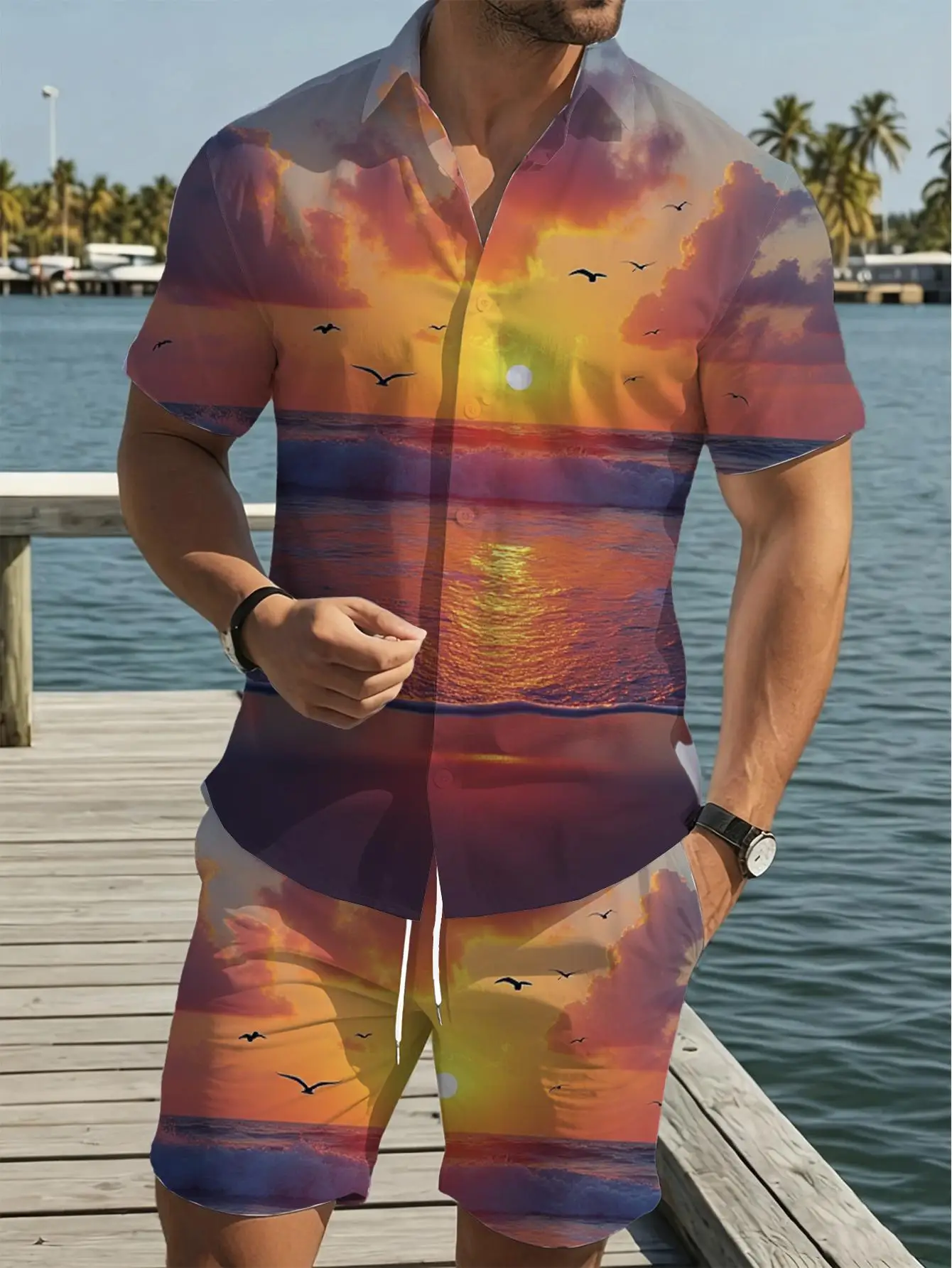 Men's Shirt Sets 2026 Spring/Summer men's sports suit sports two-piece men's suits 3D Printed Graphic Tracksuit men sweat suit