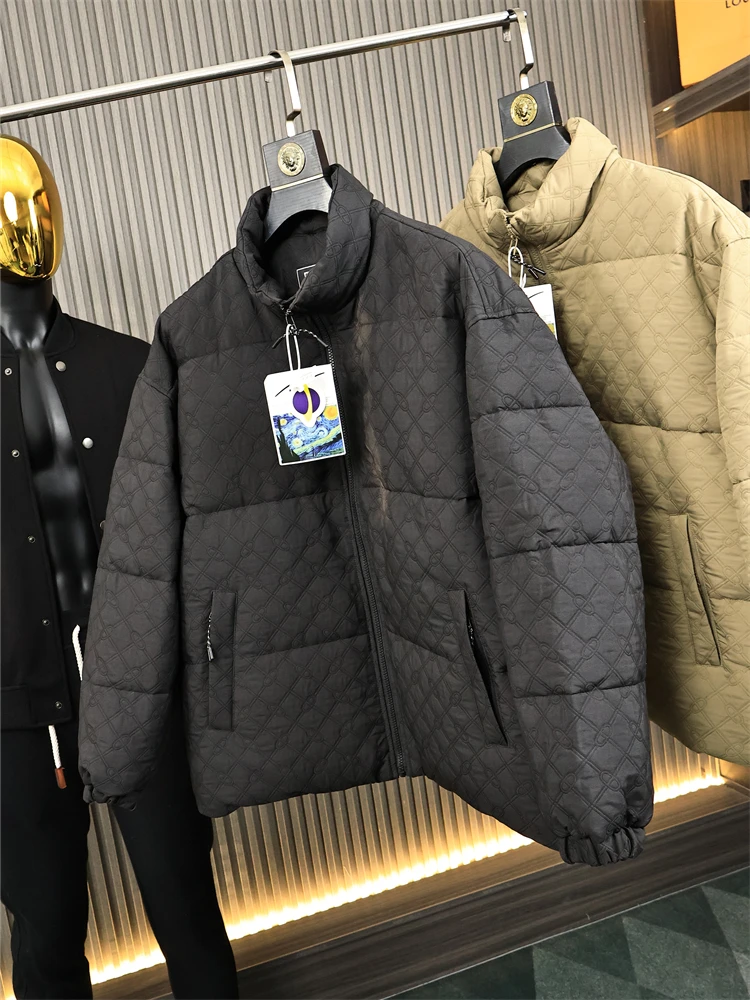 

Retro Plaid Embroidery! Bread Sle! Autumn Winter Men's Color Japanese Trendy Stand Collar down Jaet Top