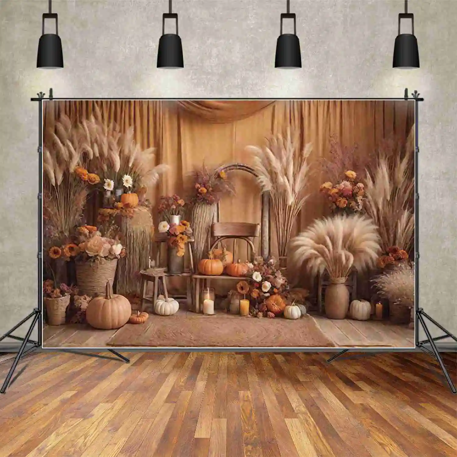 MOON.QG Bohemia Backdrop Photography Candle Autumn Thatch Photozone Background Children Studio Photocall Supplies