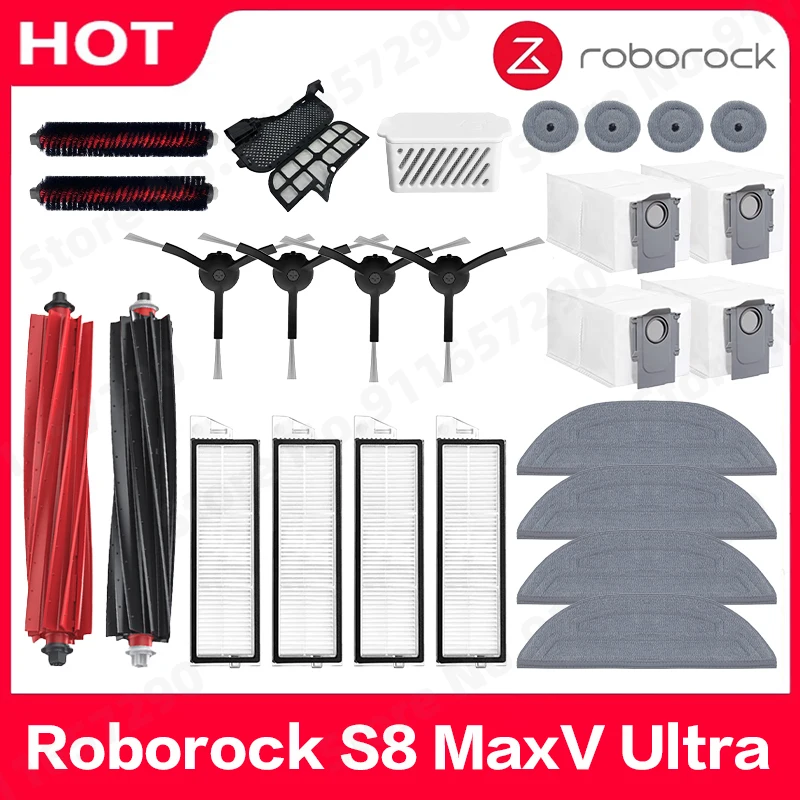 Roborock-Pièces de rechange pour aspirateur robot S8 MaxV Ultra G20S, vadrouille Everths, brosses latérales principales, sacs à poussière HEPA