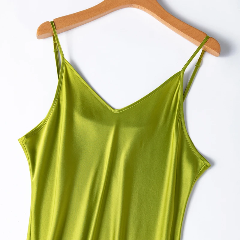 100% Mulberry Silk 21 momme Charmeuse Silk Women Chemise Dress Solid Colors Spaghetti Straps Slip Dress Summer Beach L XL M1333