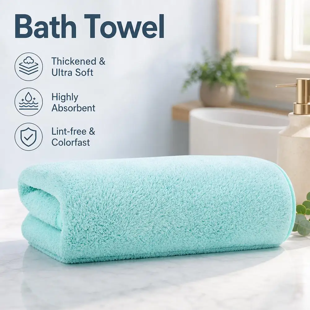 Coral Fleece Thickened Towel and Bath Towel Set, Solid Color, Soft and Absorbent, Suitable for Home Gym Face Washing Towels