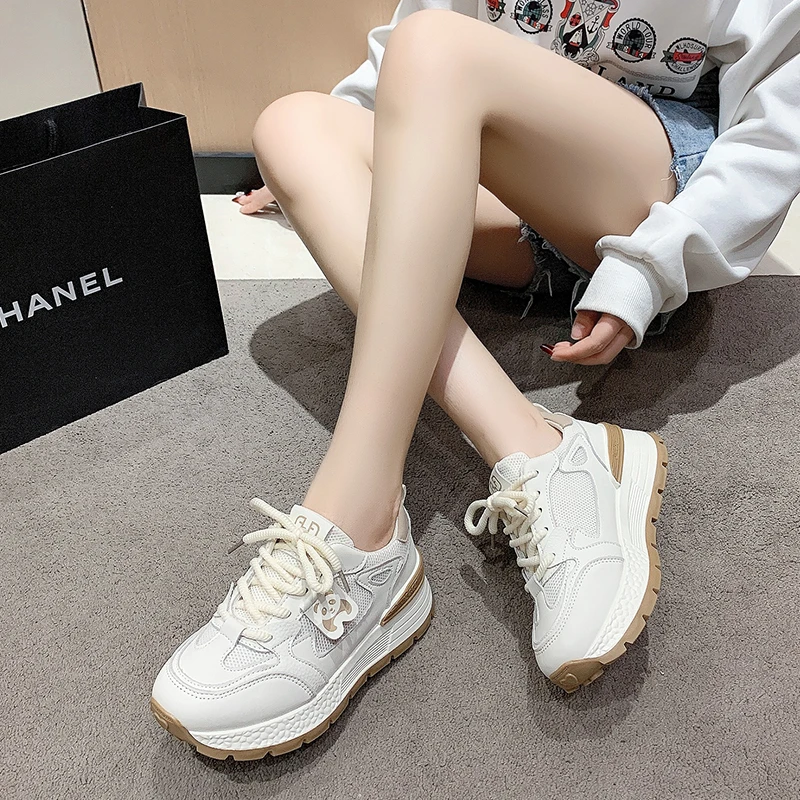 Blue Khaki Sports Shoes, Casual Platform Sports Shoes, Women's Kawaii College Style Retro Vulcanized Shoes