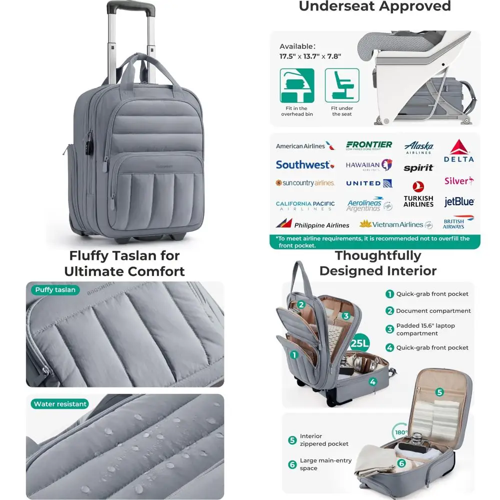 Lightweight 16-inch Underseat Carry-On Luggage with Wheels, Compact Travel Suitcase for Easy Airline Travel