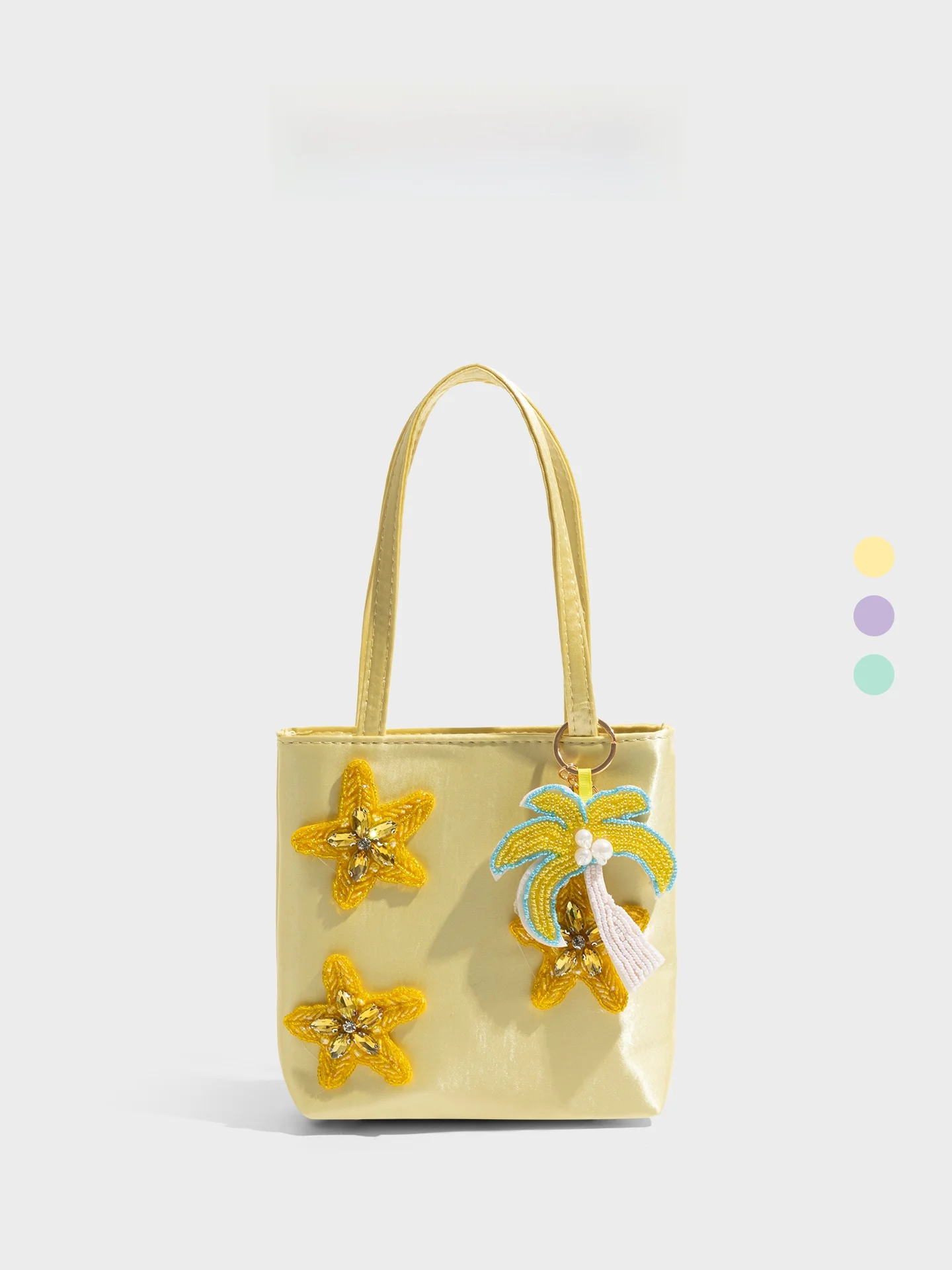 

Embroidered Canvas Tote Bag Summer Beach Vacation Coconut Tree Star Handheld Women's Handbag Korean Style Orange Girl Bag