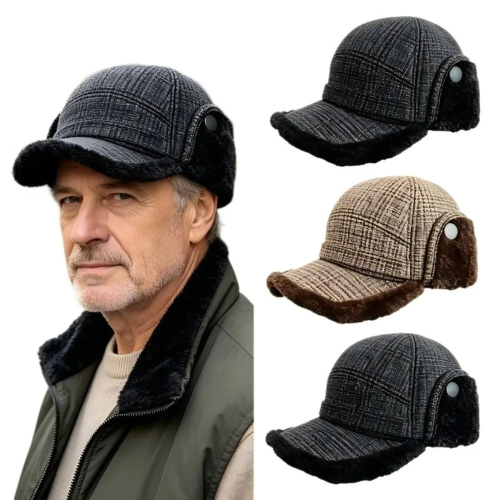 Fleece Lined Earflap Flat Cap Ear Protection 53-65CM Head Circumference Thermal Hat Windproof Leisure Winter Trapper Cap