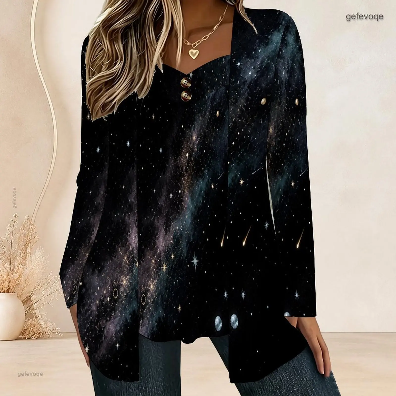 Women Fake Two Piece Long Sleeve Blouse Open Cardigan With Cami Top V Neck Button Detail Pleated Front Loose Tunic Oversize