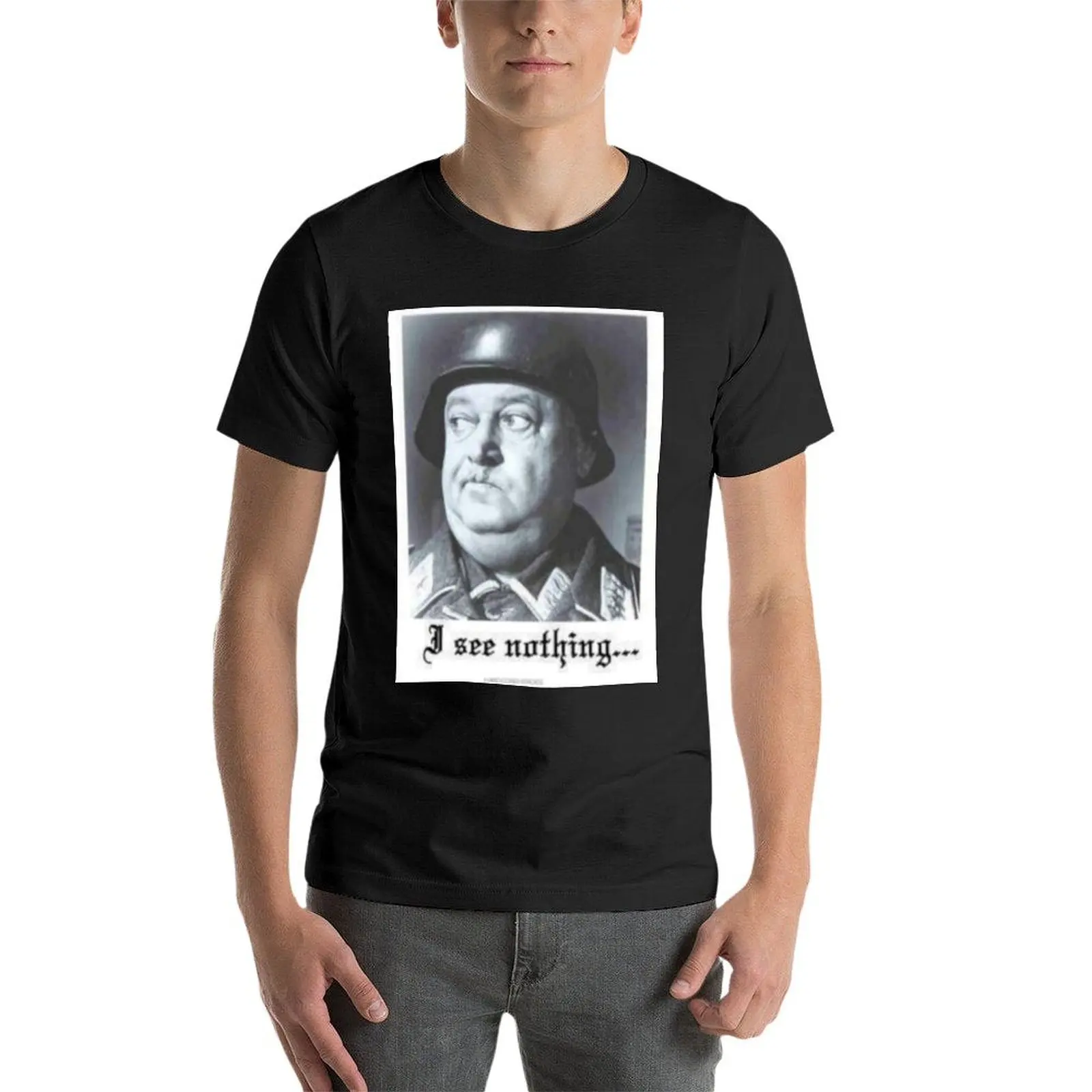 SGT SCHULTZ I SEE NOTHING T-Shirt anime pakaian estetika pria