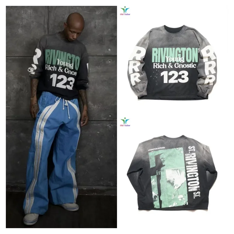 

Riverton Gardens 25SS RRR123 Черная осенне-зимняя футболка с длинными рукавами и круглым вырезом, повседневная футболка свободного покроя