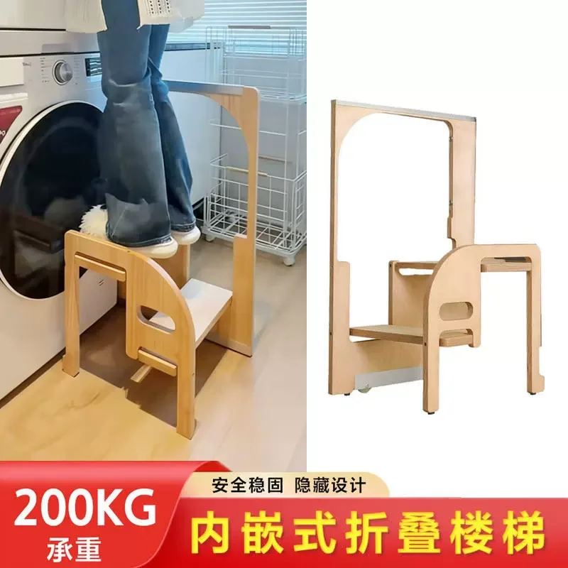 

Left/Right Universal Slim Storage Built-In Ladder Kitchen Narrow Slot Hidden Folding Ladder Stool Kitchen Booster 2 Step Ladder