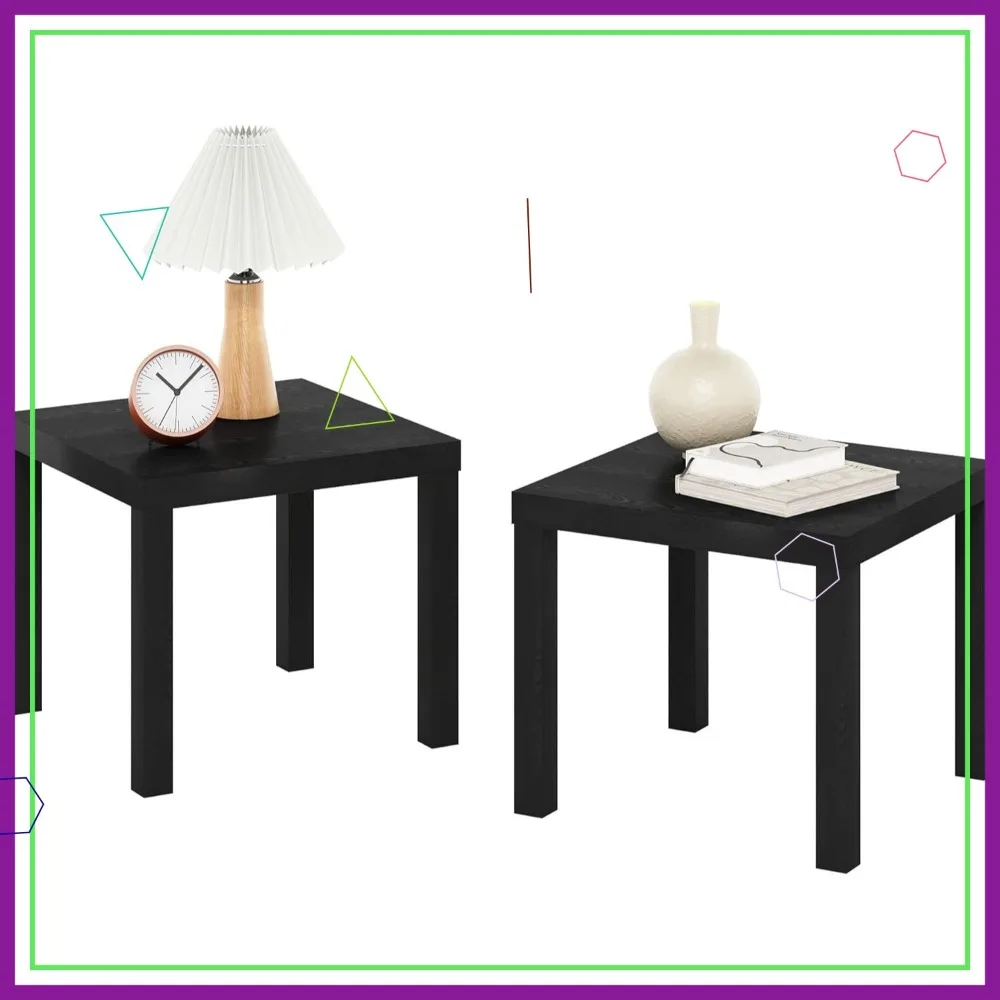 مجموعة من طاولتين جانبية بارسونز مربعة سوداء اللون، تصميم بسيط لغرفة المعيشة أو غرفة النوم #1