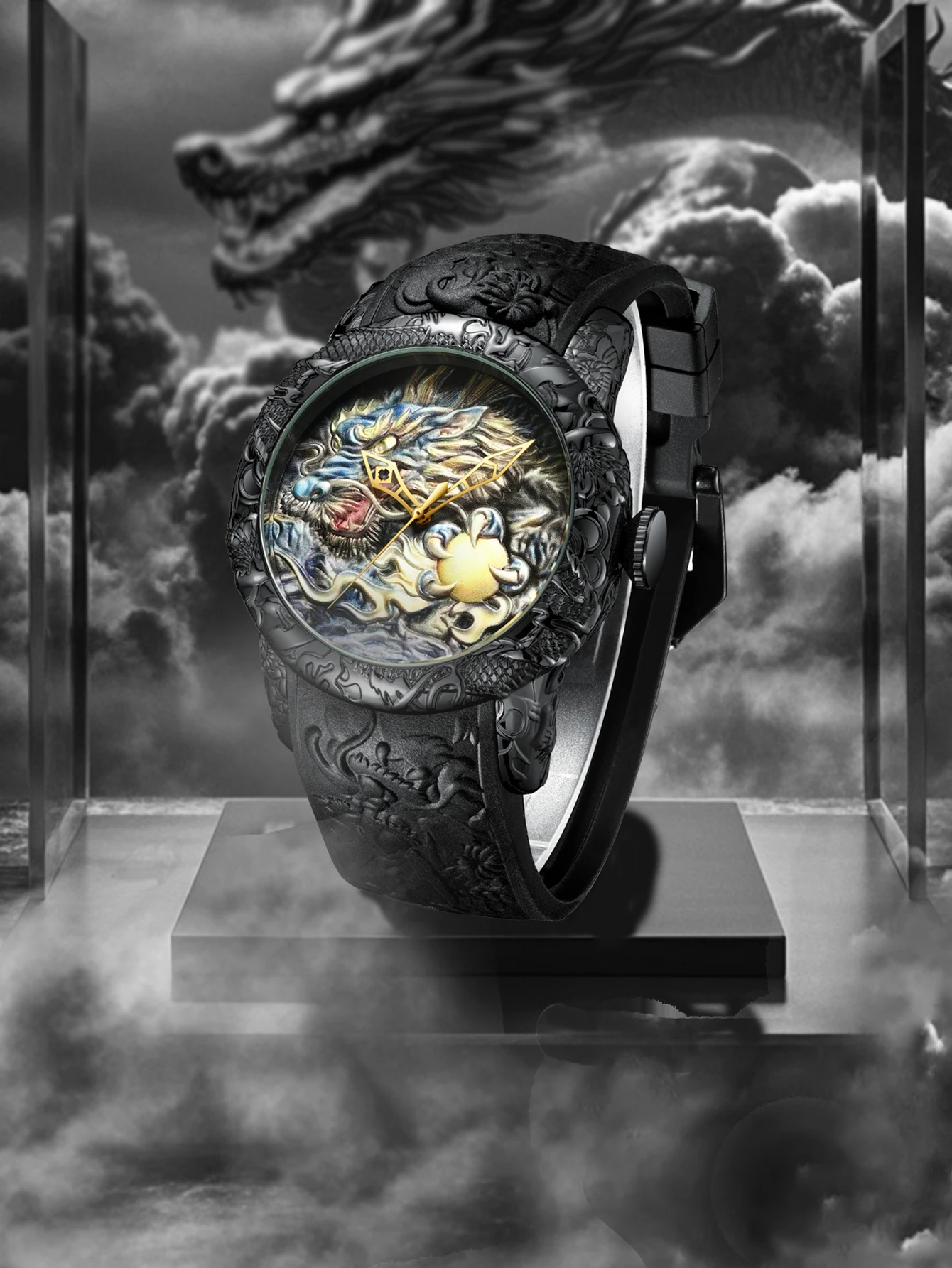 BIDEN men's watch large dial 3D carved dragon night light waterproof sports quartz hand men's clock factory direct sales