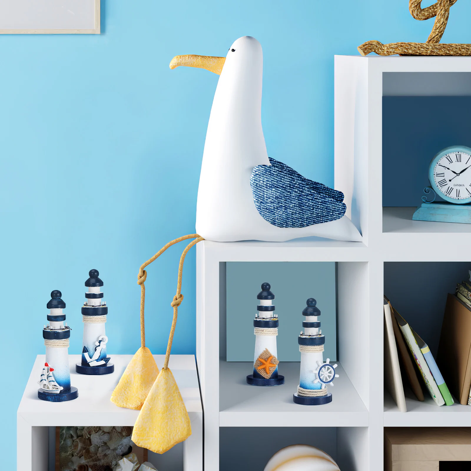 

4 Pcs Mini Wooden Lighthouse Accessories Ocean Inspired Mediterranean Style Decor Beach Theme Desk Ornament Home Office