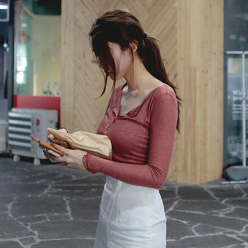 Dünne Sexy Club Dünnes T-shirt Frauen Tees Frauen Kleidung Baumwolle Langarm Koreanische Mode Herbst Tops T-Shirts Camisetas De Mujer