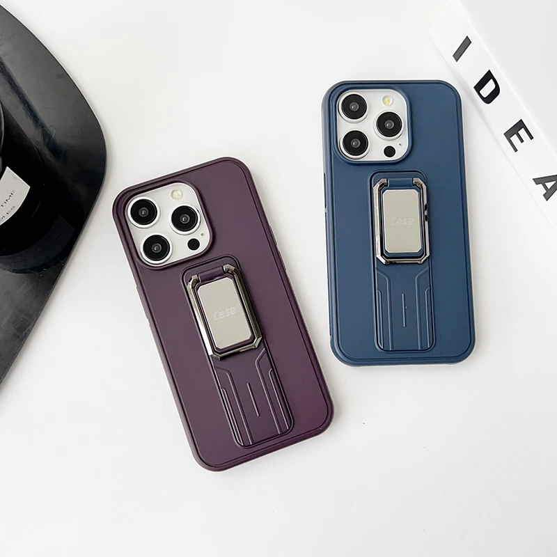 

Luxury Solid Color Frosted Metal Invisible Car Holder Ring Shockproof Phone Case for iPhone 15 Pro Max 11 12 13 14 Pro Max Plus