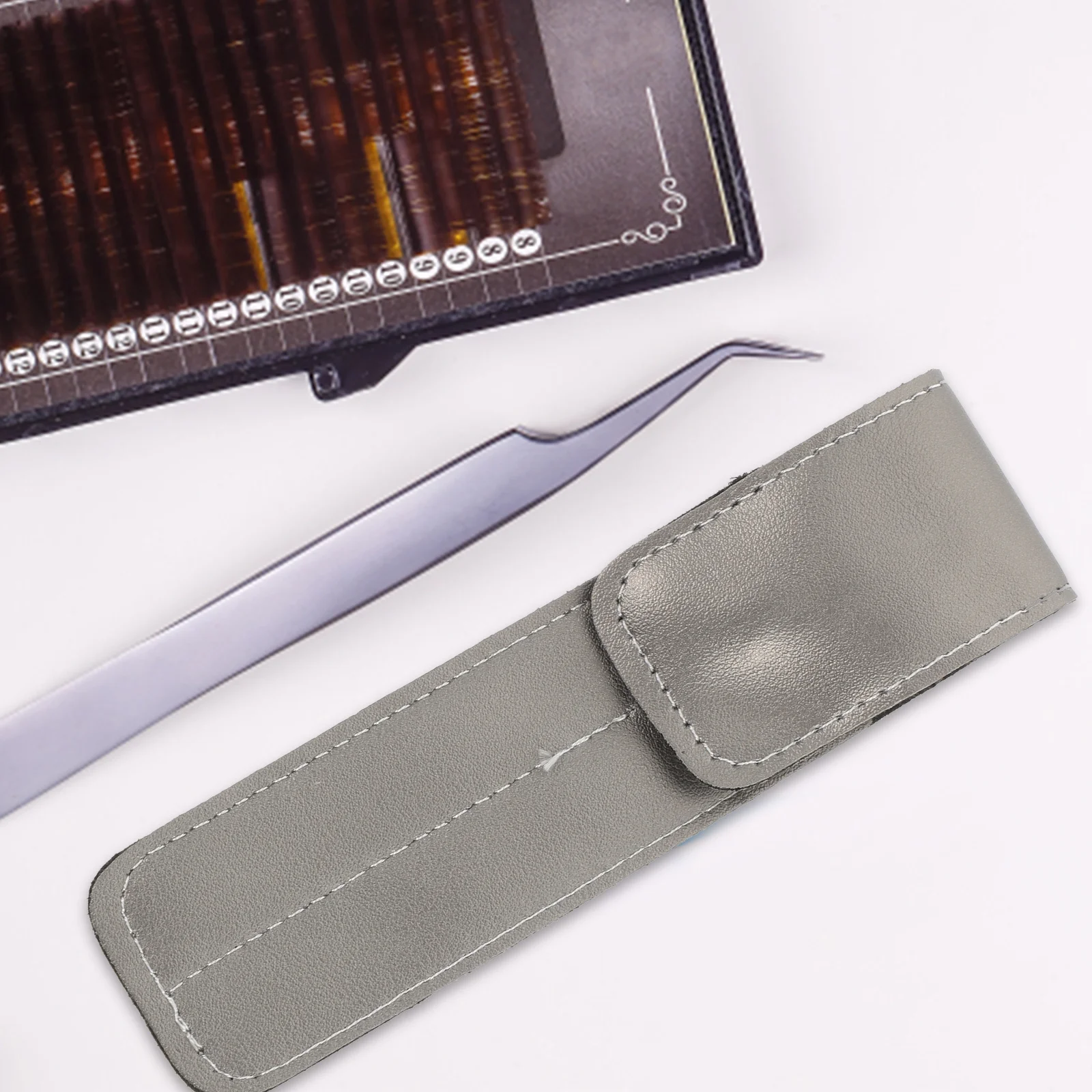 3Pcs Eyelash Tweezers Storage Bag Simple Style PU Magnetic Snap Lightweight Portable Makeup Tweezers Case Holder