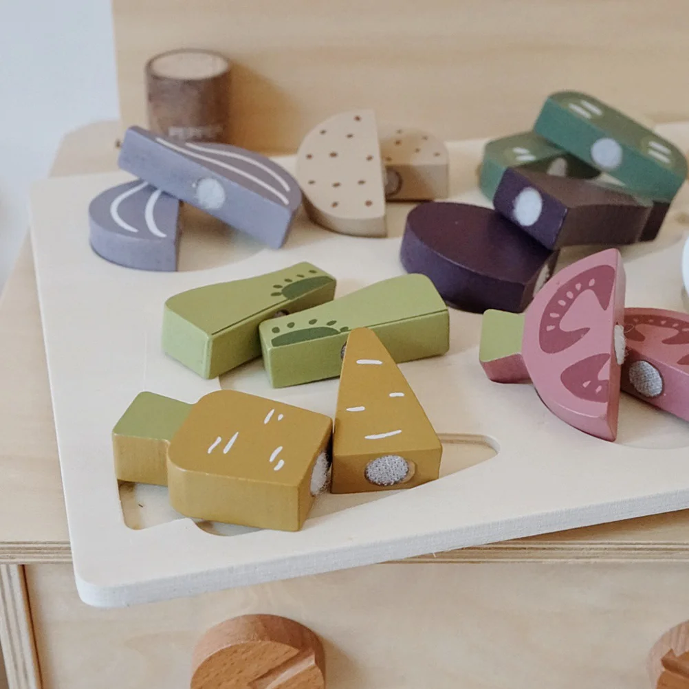 

1Set Wooden Vegetable Cutting Educational Playset Bright Colors Lightweight Portable Pretend Play Kitchen Interactive