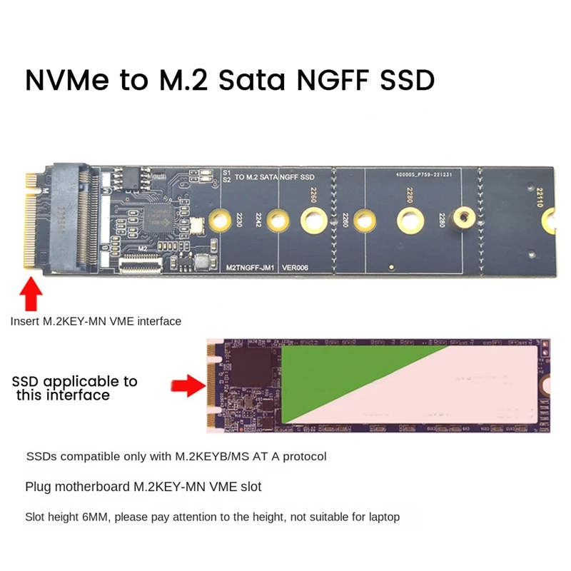 M2 KEY-M NVME PCI-E To SATA3.0 Expansion Card To Hard Disk Transfer Card Free Drive JMB582