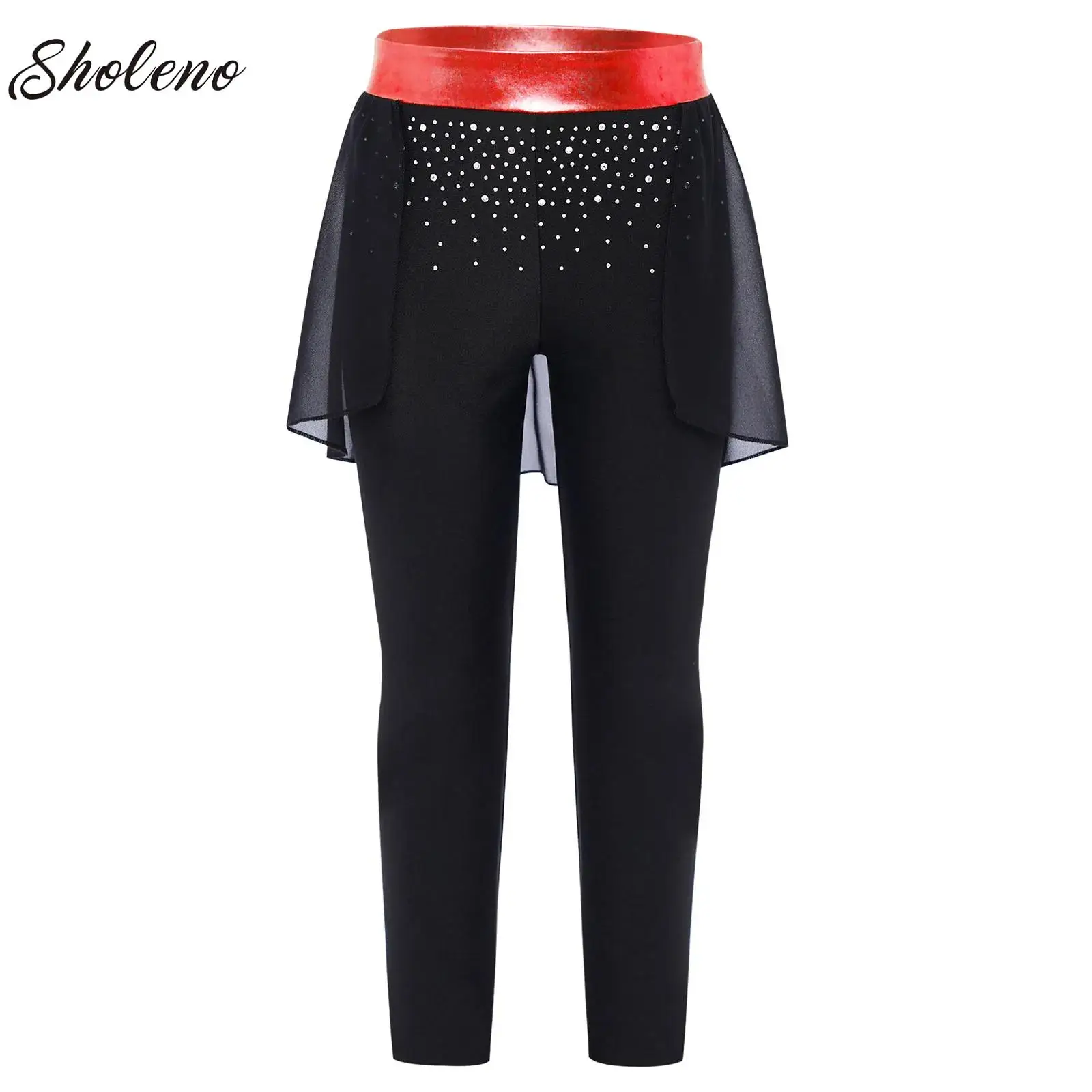

Girls Gymnastic Workout Dancing Costume Chiffon Panel Skirt Pants Ballet Dance Figure Skating Practice Performance Leggings