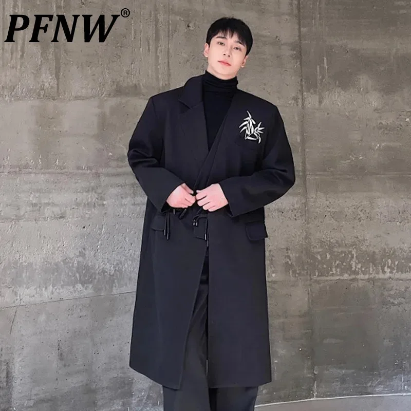 

PFNW Chinese Style Casual Woolen Coat Men Single Breasted New Fashion Embroider Irregular Collar Design 2024 Autumn Trend 9C3569