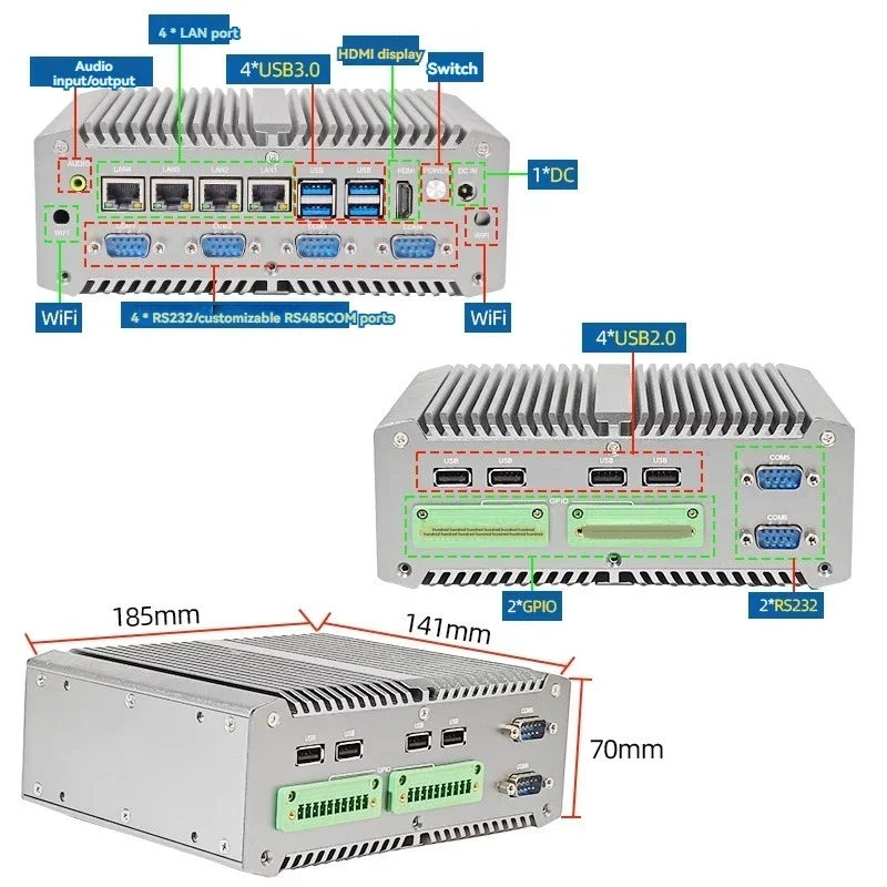

Intel Core i3/i5/i7 processors, industrial computer host, embedded Linux4, J1900 wide-voltage 24V industrial PoE power supply