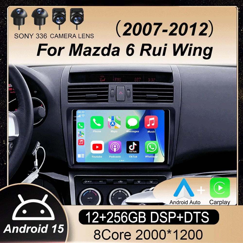 

9" Carplay Android 15 Car Radio Multimedia video Player Navigation GPS For Mazda 6 Rui Wing 2007 - 2012 Head Unit Support BOSE