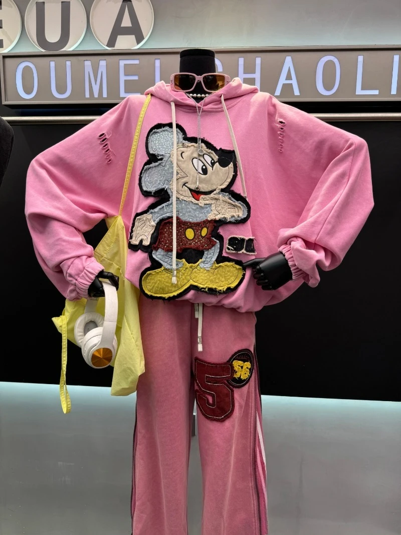 Sweet Cute New Heavy Embroidery Cartoon Hooded Sweatshirt Ladies Casual Loose Fashion Slimming Top Sudaderas Streetwear Women