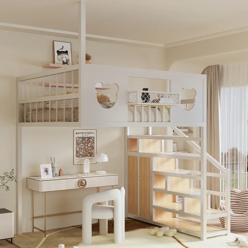 Wrought iron elevated bed space saving household second floor suspended bed loft bed