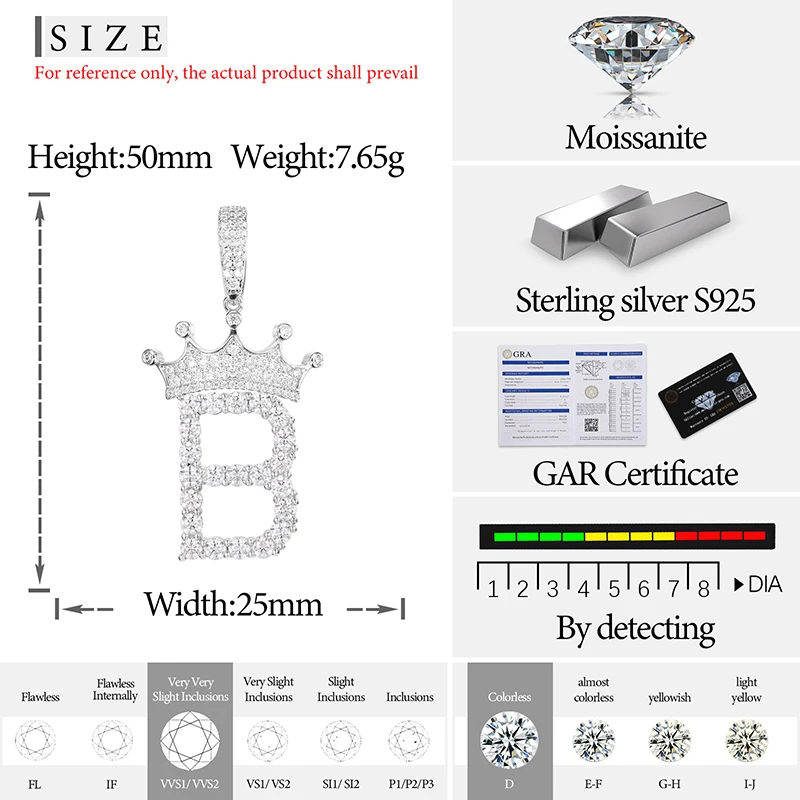 Imagem -06 - Iced Out Moissanite Colar de Pingente A-z Coroa Letras Nome Ouro Cor Prata Charme Hip Hop Jóias Finas Novo S925