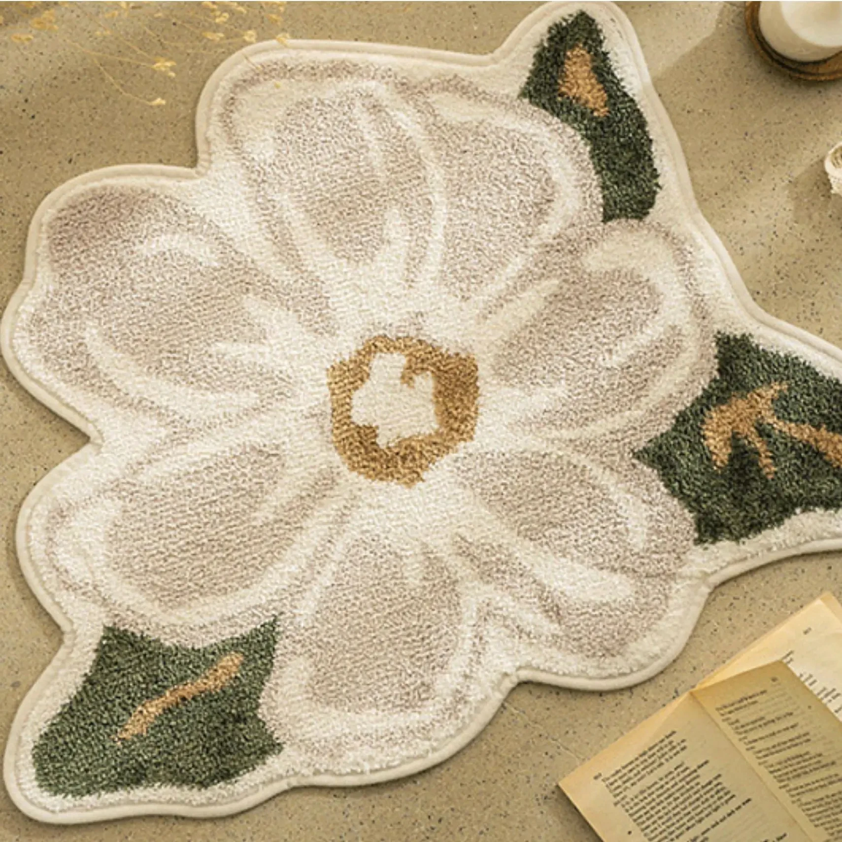 

Vintage Flower Shape Rug Cute Floral Doormat Living Room Bedroom Non-slip Decor Carpet Soft Home Bedside Floor Rug Gifts