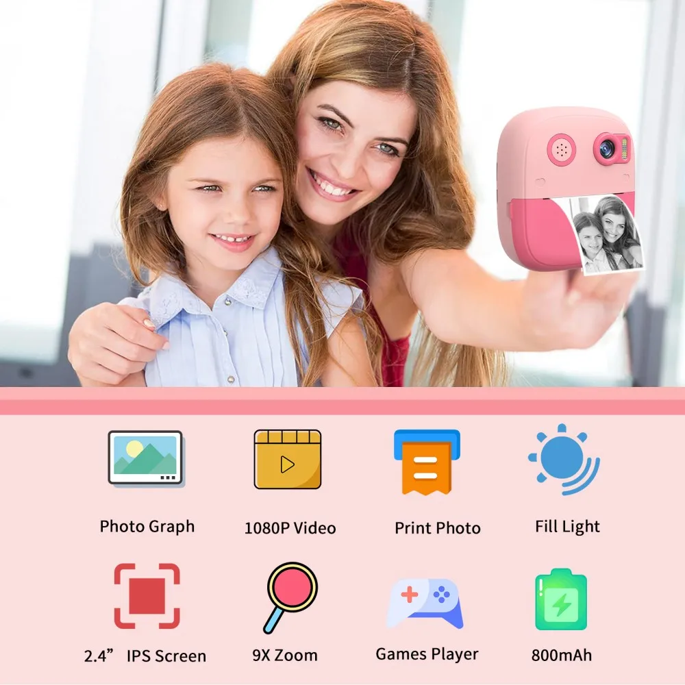 

Children Digital Camera Instant Print for Kids Thermal Print Camera Instant Photo Printing Camera Video Toys+32G Memory Card