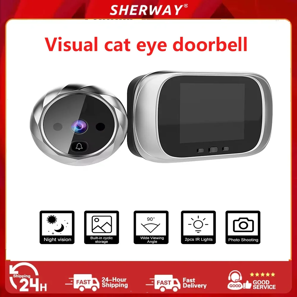 2.8-inch night vision camera intelligent visual cat eye with built-in memory, no need to insert card electronic doorbell cat eye