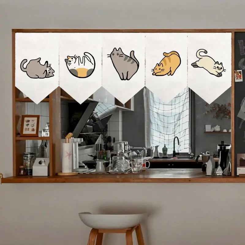 VIKAMA Calico Cat Circle Triangle Curtain, 6 Designs, Doorway Decor for Bedroom Living Room Kitchen