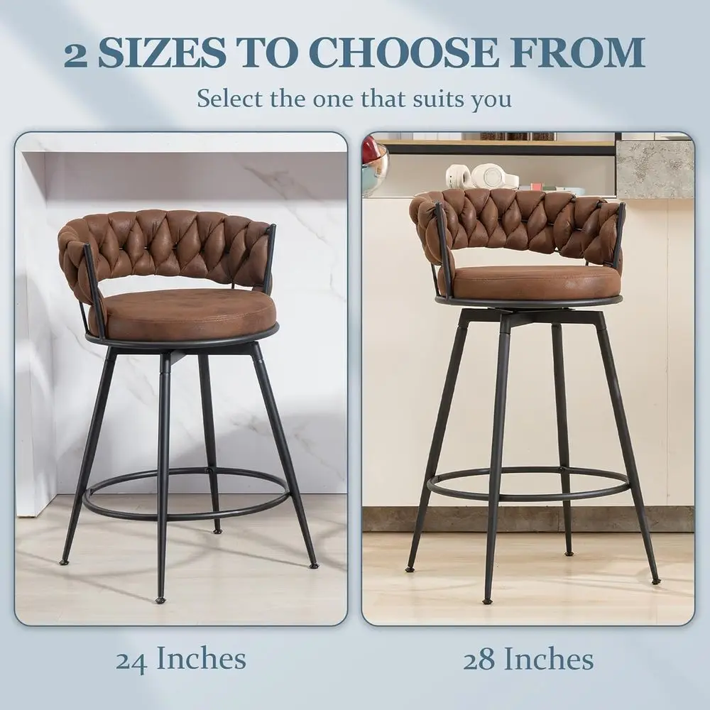 360° Swivel Bar Stools Set o 2, 28 inch Counter Height Bar Stools ern Barstools with Woven Back and Suede abric, Metal e & ootre - view 6