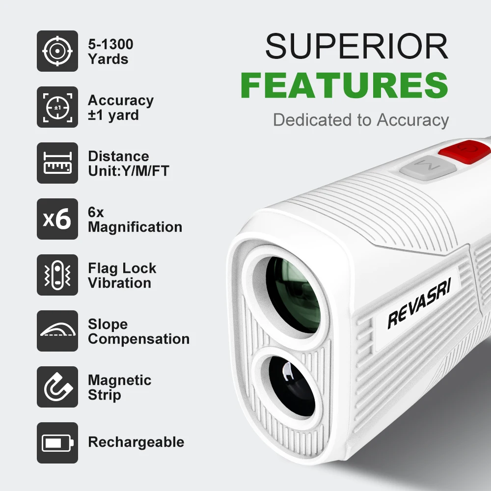 REVASRI New 1300 Yards Professional Golf Rangefinder with Flag Lock Vibration 6X Magnification Magnetic Portability for Golfers