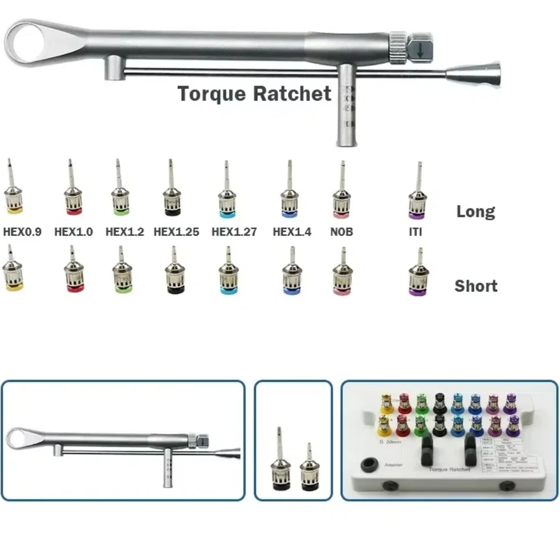 Dental Implant Screw Driver Colorful Torque Wrench Ratchet 10-70NCM with 16Pcs Screw Driver Universal Restoration Tools Kit