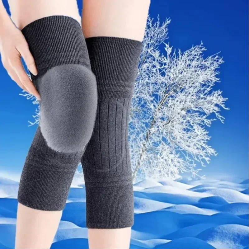 토끼털 무릎 보호대 한 쌍 양면 착용 가능 여성 겨울용 따뜻한 남성용 추위 방지 관절염 무릎 보호대 달리기용 무릎 보호대