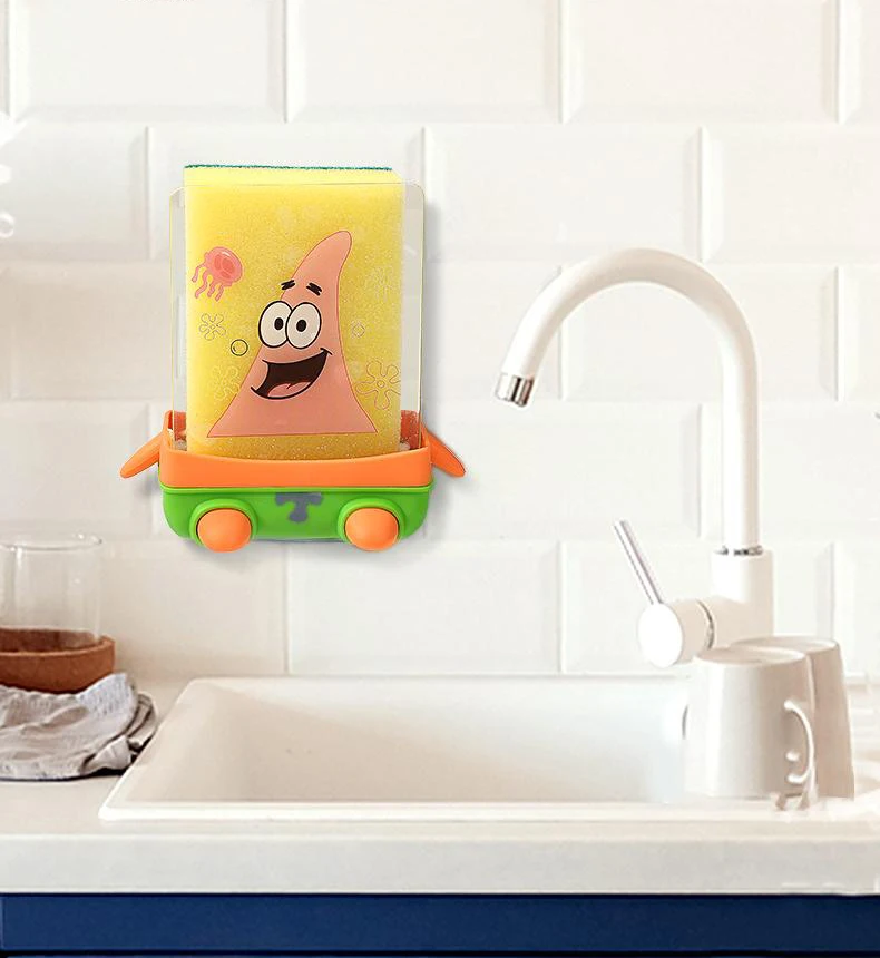 Kitchen sink drain rack with wood pulp sponge set, reusable sponge for scrubbing, suitable for kitchen, bathroom -