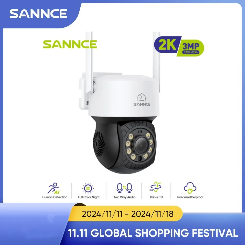 SANNCE 3MP Wifi Full Color Security Protection Camara Two Way Voice Human Detection Night Vision Waterproof Surveillance Cameras